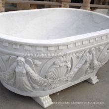 Freestanding hand carved solid marble stone wash clear bathtub